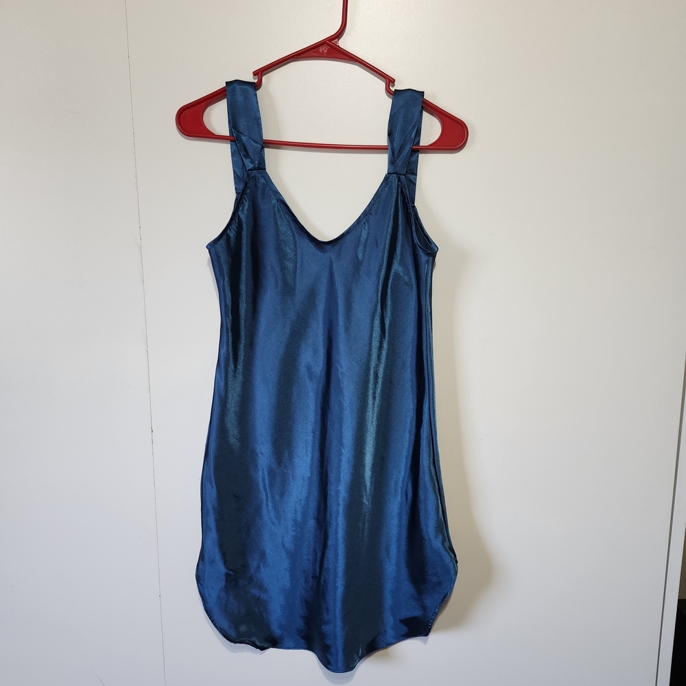 Vintage Honors Intimates Slip Nightgown Size S Deep V Back Teal Y2K Glam - Picture 1 of 11